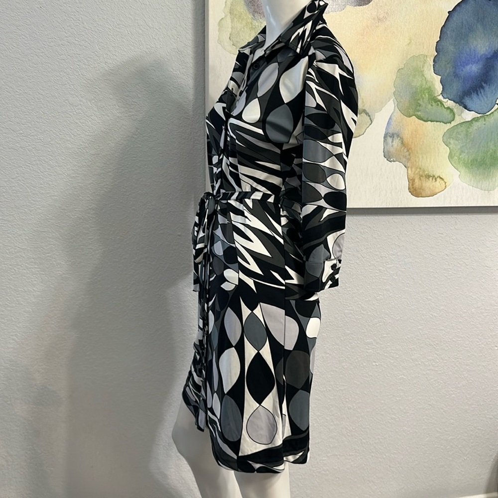 EXPRESS Womens Black White Gray Button Down Shirt Dress - Picture 4 of 10